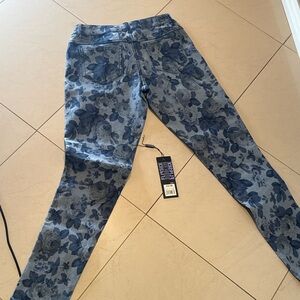 Blue Floral Patterned Jeans